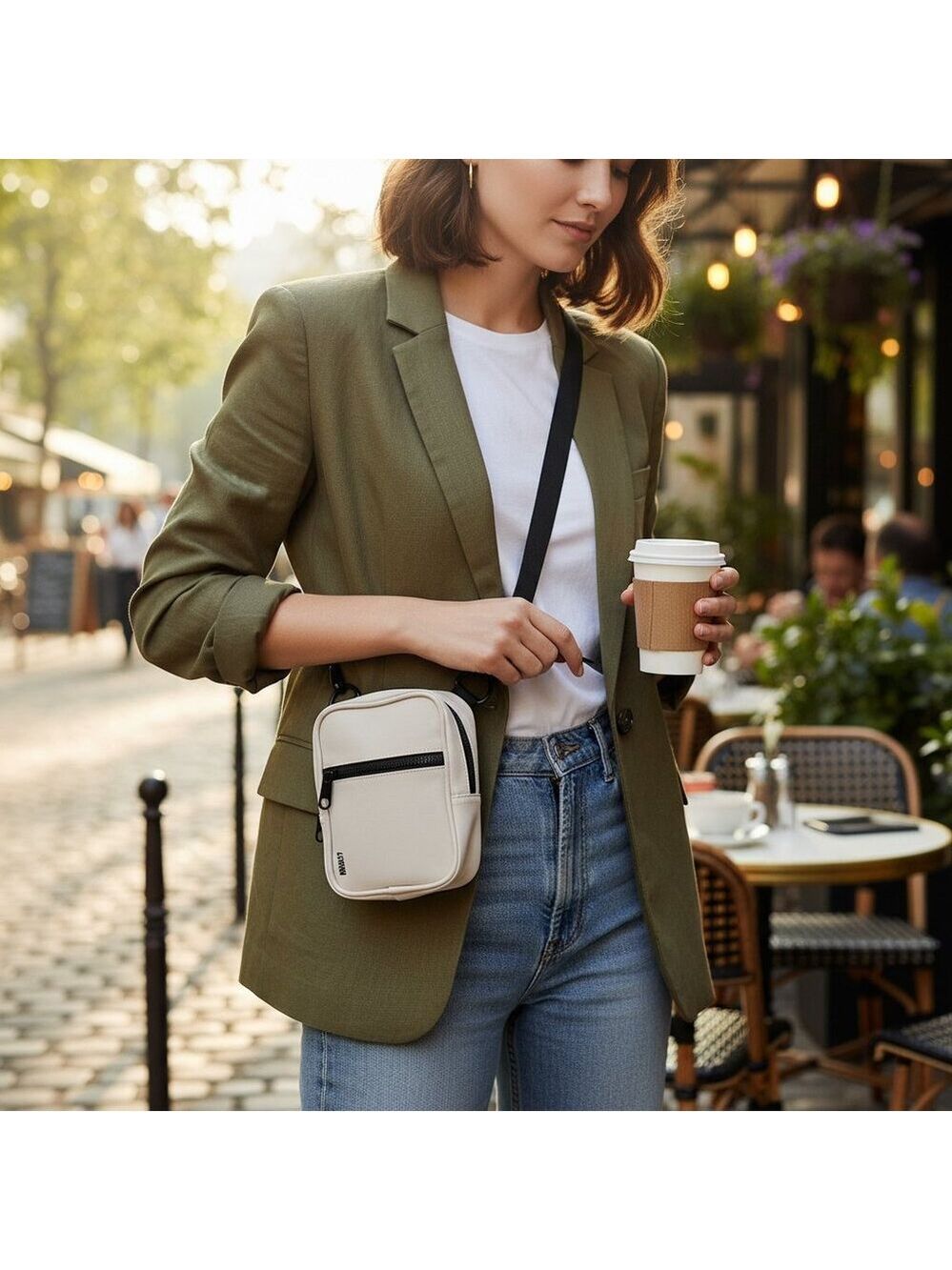 ✨ BRIXLEY Mini Crossbody Utility Tote – Cream w Black Hardware